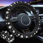 Paw Print Steering Wheel Cover Universal 15 Inch +2 Pieces Car Coasters | Anti-Slip Breathable Car for Men/Women Dog Paw Print Steering Wheel Cover Dogs Prints