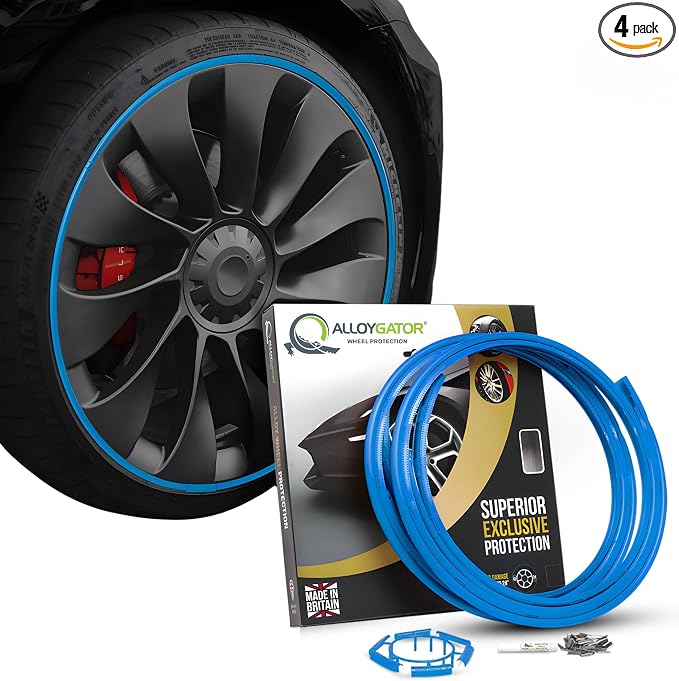 AlloyGator Sky Blue Rim Protector for Car Wheels (Fits 12-24" Wheel Diameter) - Pack of 4 Premium Alloy Wheel Protector to Avoid Scratches & Scuffs - Adhesive Free Curb Rash Rim Protectors