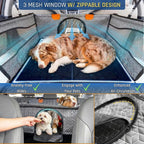Dog Car Seat for Large Medium Dogs | Waterproof Dog Seat Cover for Back Seat with Hard Bottom | Alloy Twist-Lock Rods | 3 Mesh Windows | Removable Fleece Mat | Cars, SUVs, Trucks (Grey)