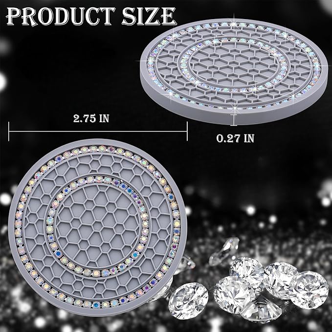 4PCS Bling Crystal Rhinestone Cup Holder Coaster, 2.75 inch Soft Silicone Anti-Slip Shockproof, Car Cup Holder Insert Coasters, Universal Car Interior Accessories for Women (Gray & Colorful)