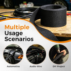 Black 2:1 Ratio Automotive Heat Shrink Braided Sleeving,Wear-Resistant Flat Woven Shrinkable Sleeve Fabric Car Cable Wires Hoses Protection (1-1/8"-26ft)