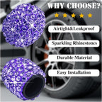 8PCS Bling Crystal Diamond Tire Stem Valve Caps, Dustproof Car Wheel Tire Valve Caps Universal Tire Valve Stem Covers for Cars, SUV, Trucks, Bikes, Motorcycles, Bicycles (Purple)