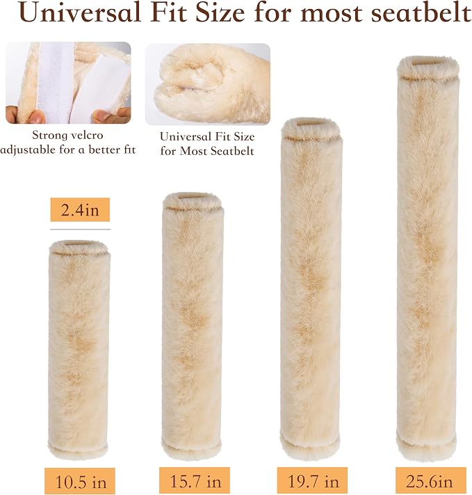 Soft Faux Fur Universal Fit Seatbelt Cover Car Truck SUV Airplane Seat Belt Shoulder Pad for Carmera Backpack Straps Neck Cushion Protector Extra Long 15.7in Beige