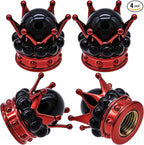 4PCS Crown Bling Tire Stem Valve Caps, Crystal Diamond Tire Air Cap Set Universal Copper Core Stem Covers for Cars, SUV, Trucks, Bikes, Motorcycles, Bicycles (Red & Black)