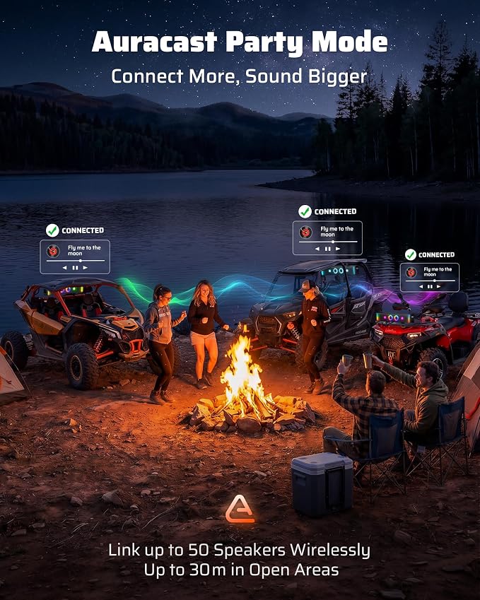 26 Inch UTV Sound Bar, IP66 Waterproof Bluetooth Golf Cart Sound Bar, ATV SoundBar with RGB Lighting, Amplified Powersports SXS SoundBar, UTV Speakers Compatible with Polaris RZR Can-Am