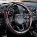 Car Steering Wheel Cover Universal Standard Size 14 1/2"-15" Leather with Carbon Fiber Pattern Black and Red