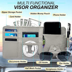2Pcs Car Sun Visor Organizer with Zipper Pocket, Car Truck Visor Storage Pouch Holder Travel Auto Document Holder for Mobile Phone, Sunglasses, Card - Gray
