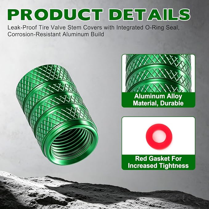 12PCS Tire Valve Stem Caps, Car Exterior Accessories, Aluminum Alloy Valve Cover Universal for Cars, Trucks, Motorcycles and Bicycles (Green)