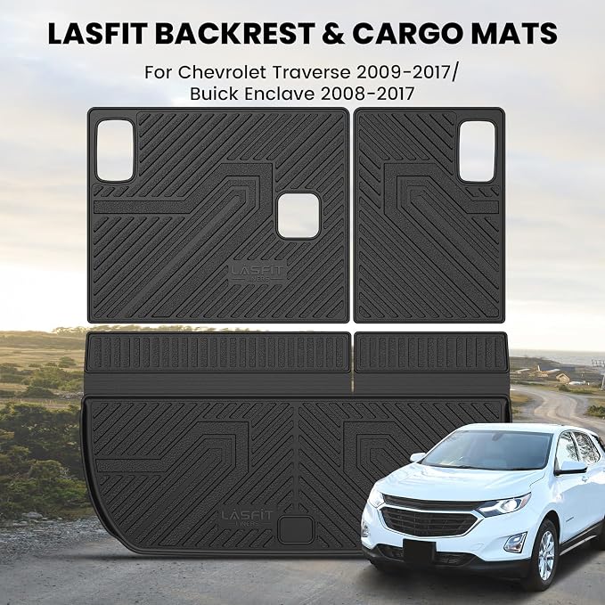 Trunk Mat with Backrest Mat for Chevrolet Chevy Traverse 2009-2017/Buick Enclave 2008-2017, All Weather TPE Custom Fit Cargo Mat Trunk Liner with Backrest Mat, Black