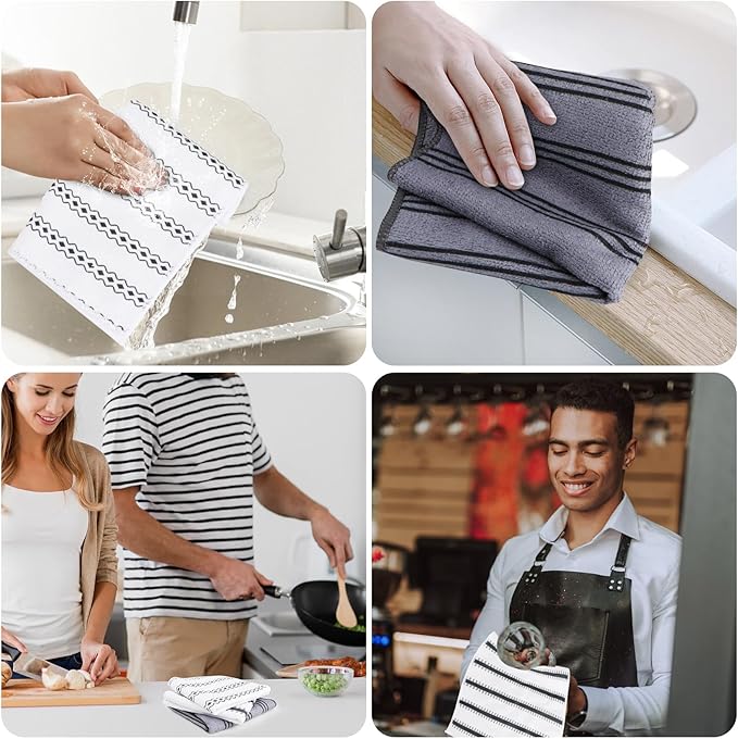 Microfiber Cleaning Cloth, Kitchen Towels 12 Pack, Lint Free, Scratch-Free, Highly Absorbent, Reusable Dish Towels for Kitchen and Household