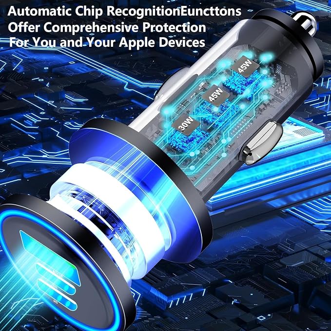 USB C Car Charger for iPhone 17, 2Pack 67W 3-Port USB-C & USB-A Fast Car Charger Cigarette Lighter Fast Charging for iPhone 17/16/15/14/13/12/Pro Max, iPad Pro, Galaxy, Google Pixel, Android