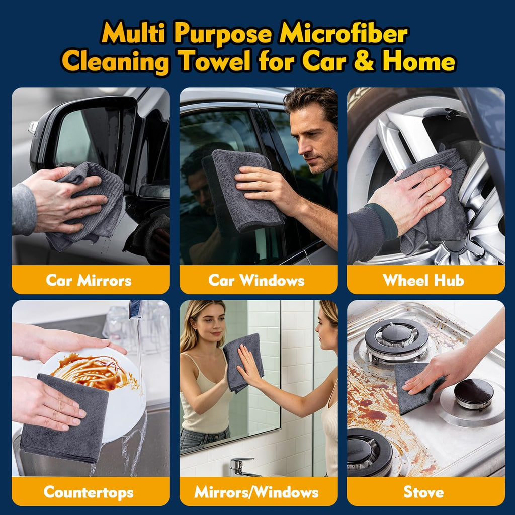 Microfiber Cleaning Cloths (12-Pack) — Scratch-Free Car Towels