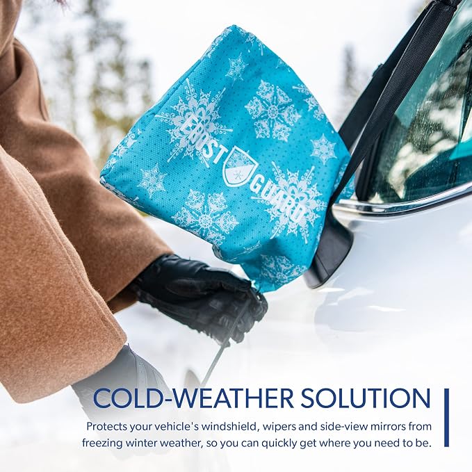 Vortex | Full-Coverage Car Windshield Cover for Ice and Snow, Standard Size (Snowy Lace) - Wiper Blade + Side Mirror Covers - Fit-Fast Straps, Security Panels + Storage Pouch - 59x41 Inches