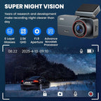 2.5K Dash Cam Front and Rear with 64GB Card, Car Camera with 3.39" IPS Screen, WDR Night Vision, Parking Monitor, G-Sensor Dash Camera