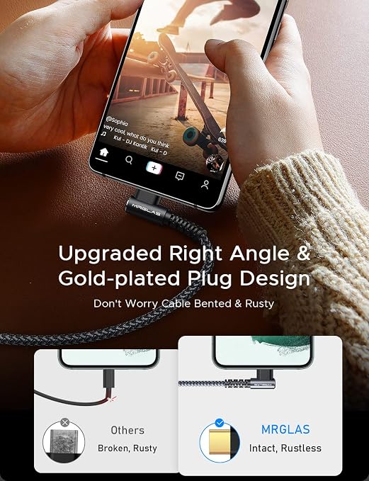 3.2A USB C Charger Cable,[4-Pack,10+6.6+3.3+1.6FT] USB A to USB C Right Angle Gold-Plated Type C Charger Fast Charging Durable Braided Cord for iPhone 17 16 15 Samsung S10 Note 10 S21 LG-Black