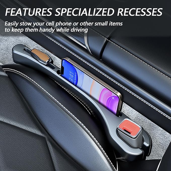 2 Pcs Car Seat Gap Filler，PU Leather Fill The Gap Between Seat and Center Console，Universal Fit Organizer for Car SUV Truck