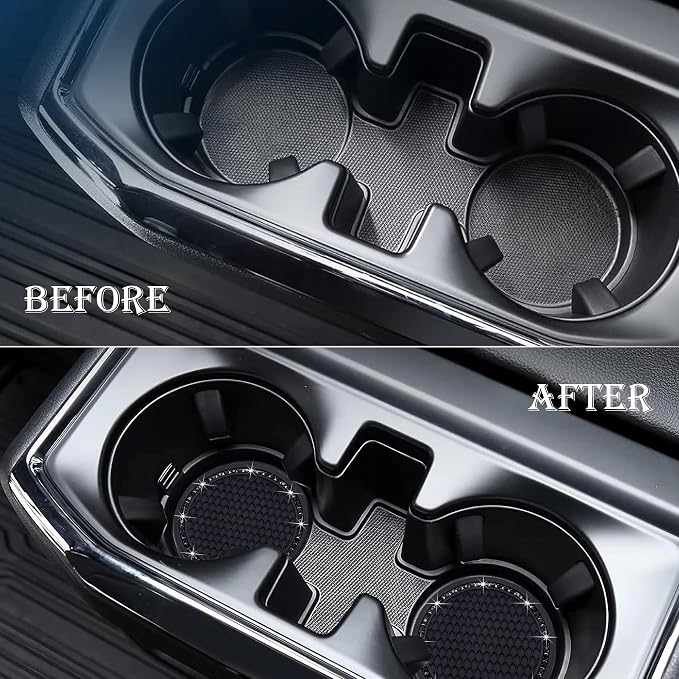 2PCS Bling Cup Holder Coaster, 2.75 Inch Auto Car Cup Holder Insert Coasters, Soft Silicone Anti-Slip Shockproof, Universal Vehicle Interior Accessories for Women Girls (Black)