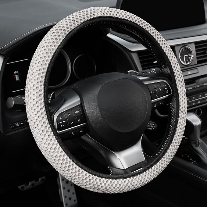 Elastic Stretch Steering Wheel Cover, Breathable Microfiber Ice Silk, Anti-Slip, Odorless, Easy Carry, Universal Interior Accessories Steering Wheel Cover for Women & Men (Grey)