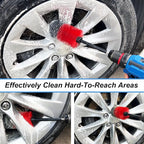 Wheel Brush Kit, Soft Drill Wheel Cleaner Brush, No Scratches Highly Dense Car Cleaning Brush Set for Wheels, Rims, Engines, Exhaust(Red/Black,2Pcs)