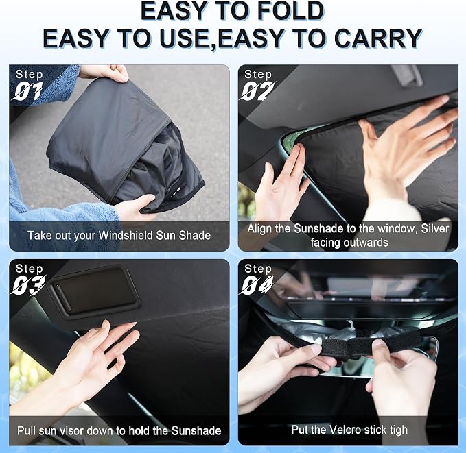 Universal 300T Car Windshield Sun Shade, Foldable Reflective for Windshield & Window Shades with Overlapping Design, Car Interior Accessories (64.5" L x 33" W)