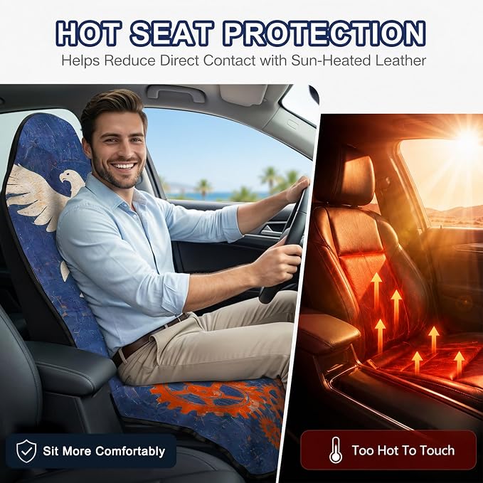 Car Seat Towel Cover 2 Pack for Front Seats, Sweat Absorbent Car Seat Protector with Non-Slip Backing, Waterproof Towel Car Seat Covers for Runners, Gym, Swimming, Beach, Pets, Mechanic Eagle
