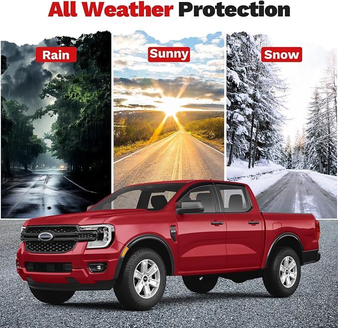 Ranger Rain Guards - Window Visors for Ford Ranger XL XLT Lariat Raptor 2024 2025 2026, Outside-Mount Tape-On Side Window Wind Deflectors for Ranger Accessories, Vent Visors Shades Rainproof