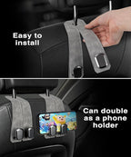 Car Purse Holder Hook, 2PCS Car Hooks for Headrest Luxurious Leather 100% Metal Car Hangers for Seat Multifunctional Car Bag Hook Car Seat Back Storage Hook Accessories (Grey)