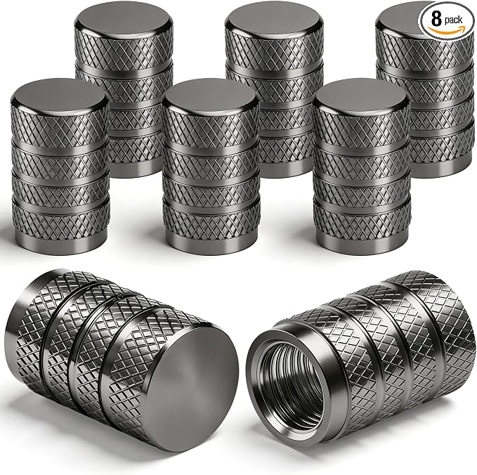 8PCS Tire Valve Stem Caps, Dust Proof, Anodized Aluminum Universal Tire Valve Stem Covers for Cars, SUV, Trucks, Bikes, Motorcycles, Bicycles(Gray)
