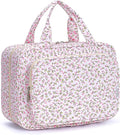 Travel Toiletry Bag for Women Large Hanging Makeup Bag Organizer Toiletries Bag for Full Size Essentials Accessories Cosmetics (Pink Flower (Large))