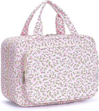 Travel Toiletry Bag for Women Large Hanging Makeup Bag Organizer Toiletries Bag for Full Size Essentials Accessories Cosmetics (Pink Flower (Large))