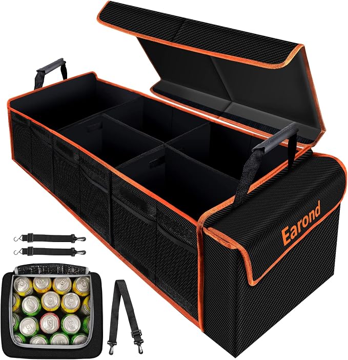 Large Trunk Organizer with Cooler, 3 Compartments SUV Cargo Organizer, Portable Trunk Organizer for suv,car,truck,rv,jeep(black)