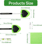 Windshield Cleaner Tool with Extendable Handle, Car Window Cleaning Kit for Inside & Outside Glass, Includes Microfiber Pads, Brush & Bottle (7 Pcs, Green)
