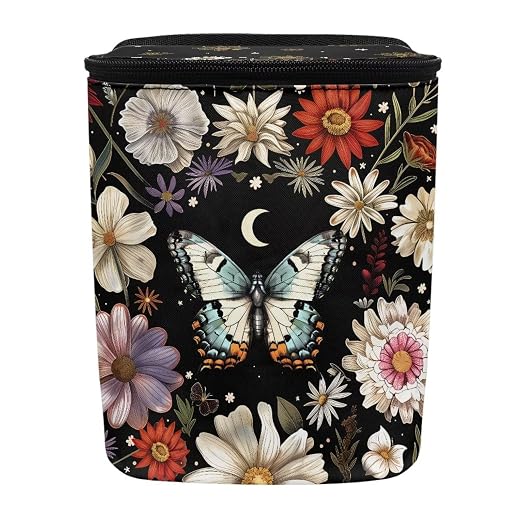 Butterfly Daisy Moon Print Car Trash Can with Lid, Leak Proof Auto Trash Bag Hanging Vehicle Garbage Can Multipurpose Storage Container for Back Seat Road Trip