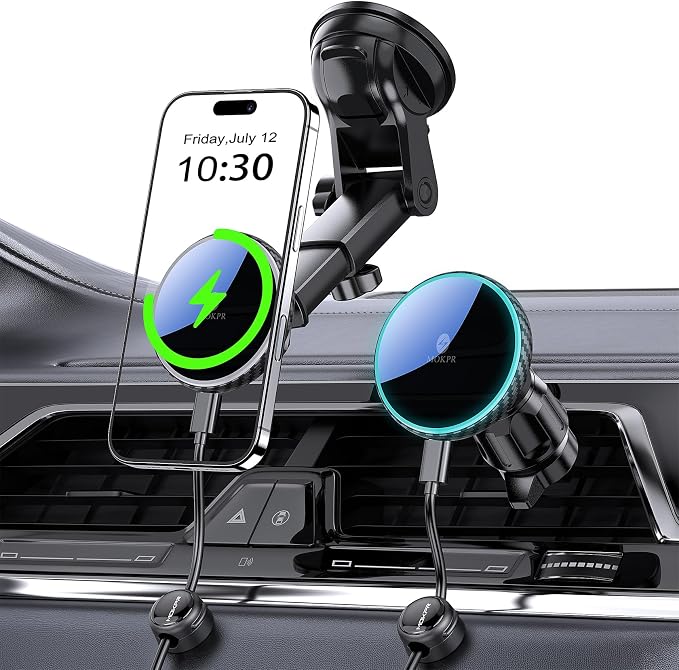 Only for iPhone Magsafe Car Mount Charger, Magnetic Phone Holder for Your Car Charger Dash Windshield Vent Magnetic Wireless Car Charger Mount for iPhone 17 16 15 14 13 12 Carbon Firber