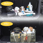 Car Trunk Organizer, Car Organizers and Storage Collapsible Multi Compartment Container Box, Adjustable Car Accessories for SUV Sedan Truck, Standard Size, Green