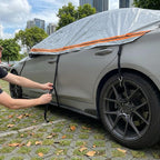 J&J All Weather Heavy-Duty Half Car Cover& Windshield Car Cover(Sedan) | Snow&Hail Windshield car cover,7-Point Windproof Design,Easy Storage & Wear,Reflective Strips, All Weather Waterproof