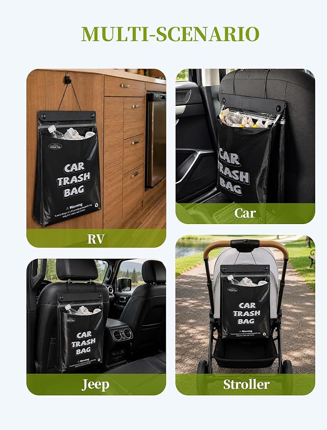 Disposable Car Garbage Bags, Hanging Car Trash Bags, 50 Count | Car Trash Bags, Hanging Design, Leakproof & Odor Resistant, Disposable Cleanup Bags, Fits Cars, Trucks & SUVs