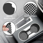 Black and White Checkered Steering Wheel Cover for Women, Anti-Slip Car Steering Wheel Cover with 2 Pcs Cup Holders Neoprene Breathable Car Accessories Universal 15 Inch Auto Interior Decor