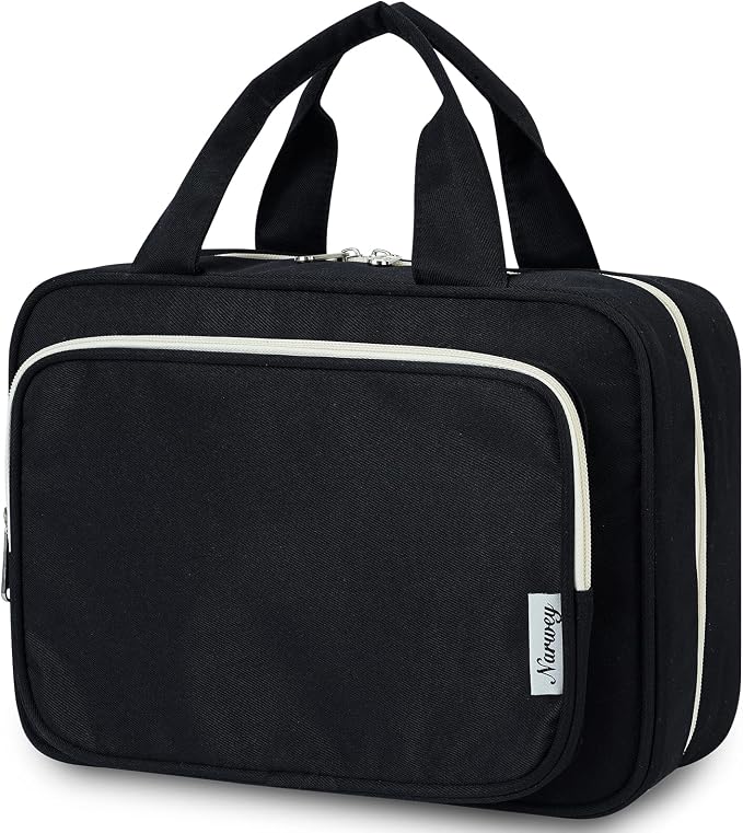 Travel Toiletry Bag for Women Large Hanging Makeup Bag Organizer Toiletries Bag for Full Size Essentials Accessories Cosmetics (Black (Large))