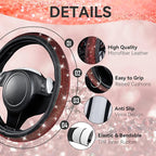 11 PCS Bling Red Steering Wheel Cover Set for Women, Sparkly Rhinestone Diamond Bling Seat Belt Cushion, Glitter Shift Knob Cover, Car Cup Holder Coaster, Cute Interior Sets Red 14.5"-15"