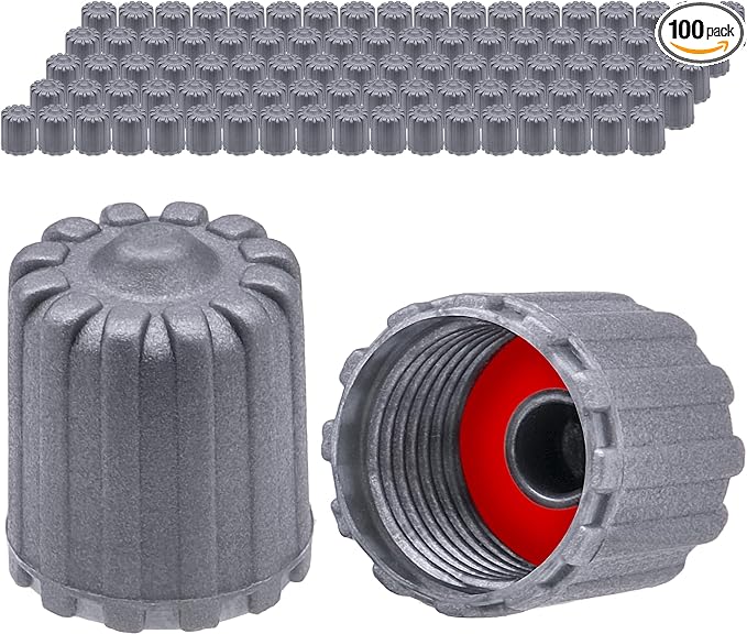 100PCS TPMS Tire Valve Stem Caps, Plastic Wheel Tire Valve Stem Caps, with O-Ring Rubber Seal, Universal Tire Valve Stem Covers for Cars, SUV, Trucks, Bikes, Motorcycles, Bicycles(Gray)
