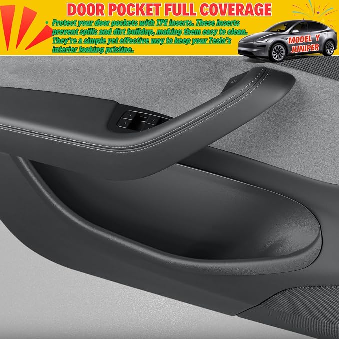 4Pcs Car Door Pocket Organizer Tray for 2026 Tesla Model Y Juniper | Door Pocket Liners, Full-wrap TPE Inserts, Waterproof & Anti-Scratch, Easy to Remove & Clean, Protector Interior Accessories