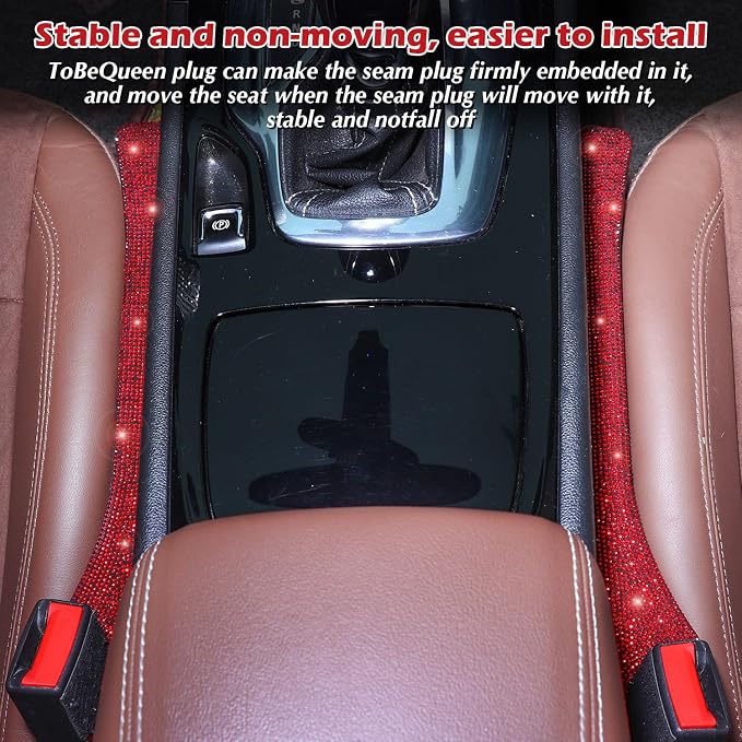 Bling Red Car Seat Gap Filler, 2 Pack Car Abyss Blocker Universal Fit for Car SUV Truck, Handmade Crystal Rhinestone Diamond Red Bling Car Accessories for Women(Red)
