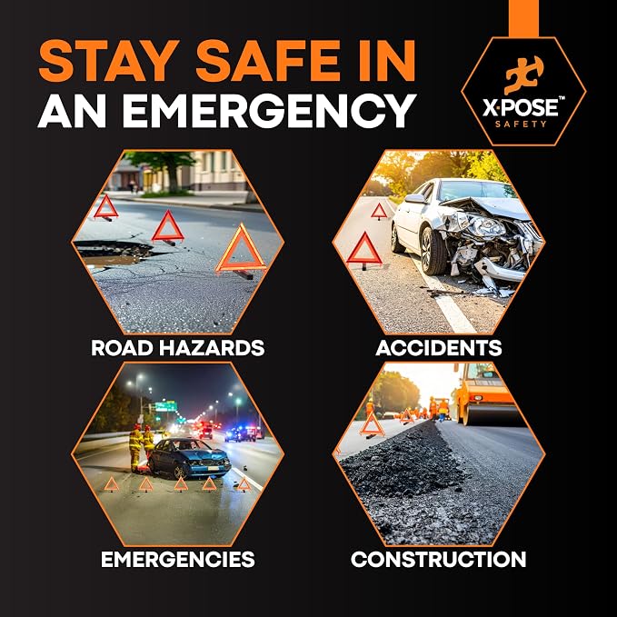 Reflective Emergency Triangles – 1 Kit (3 Triangles) – DOT Approved Roadside Car Safety Warning Reflectors – Red & Orange Automotive Vehicle Hazard Visibility Markers