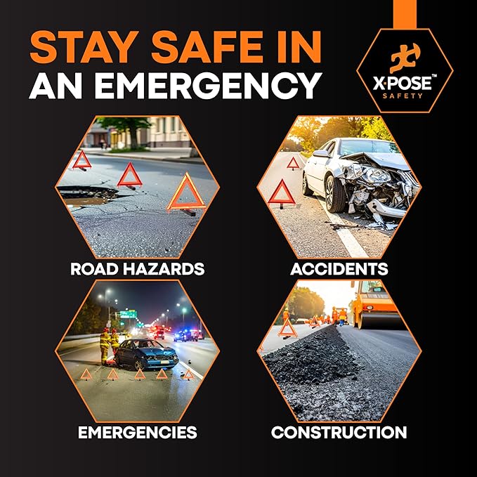 Reflective Emergency Triangles – 12 Kits (36 Triangles) – DOT Approved Roadside Car Safety Warning Reflectors – Red & Orange Automotive Vehicle Hazard Visibility Markers