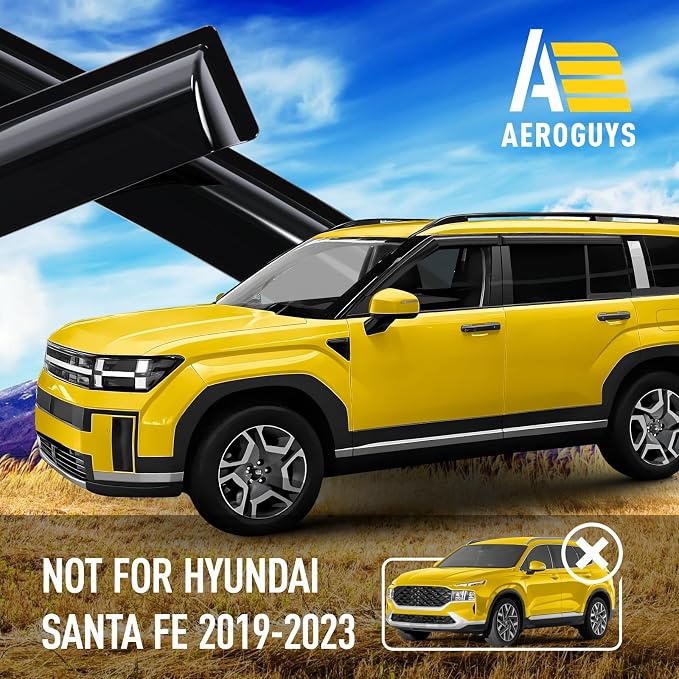 Extra Durable Window Deflectors Tape-On Window Visors Rain Guards Fit for Hyundai Santa Fe 2024-2026, Sun Visors, Wind Vent for Shades, Exterior Car Accessories - 4 pcs. AG0997