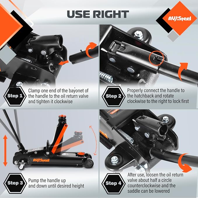 Low Profile Floor Jack 2.5 Ton (5000 lbs), Lift Range 3.4" to 14.6" for Cars & Sedans, Hydraulic Steel Jack with Single Piston Pump - Not for Trucks or SUVs