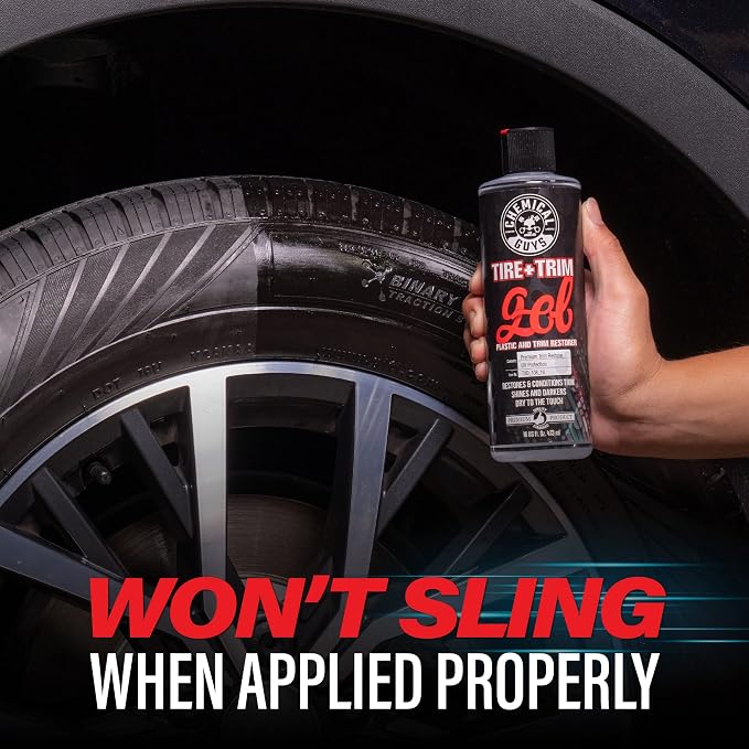 Tire And Trim Gel For Plastic And Rubber, Restores Faded Tires, Trim, And Bumpers, Enhances Shine And Protection, Safe For Cars, Trucks, SUVs, Motorcycles, RVs & More, 16 Fl Oz