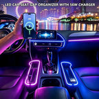 7 Color Led Car Seat Gap Organizer with 56W Fast Charger Car Console Organizer with Cup Holder Front Seat Gap Filler with USB Between Seat Cup Holder fit for Android iPhone (Black)