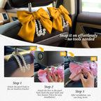 2PCS Satin Bow Pearl Car Seat Headrest Hooks – Car Bag Holder & Vehicle Hanger for Purses – Cute Coquette Aesthetic Interior Decoration – Cute Auto Organizer Accessories Universal (Glod)